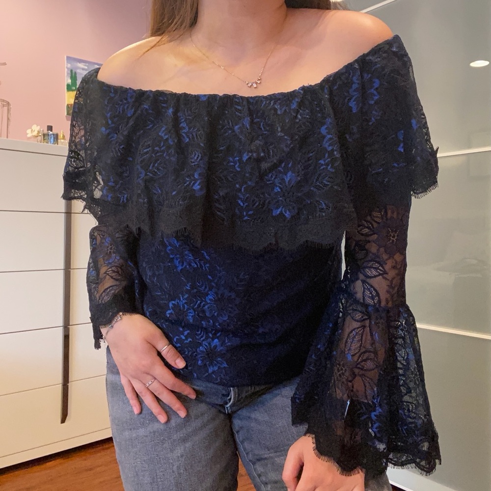 Navy and Black off-the-shoulder lace top